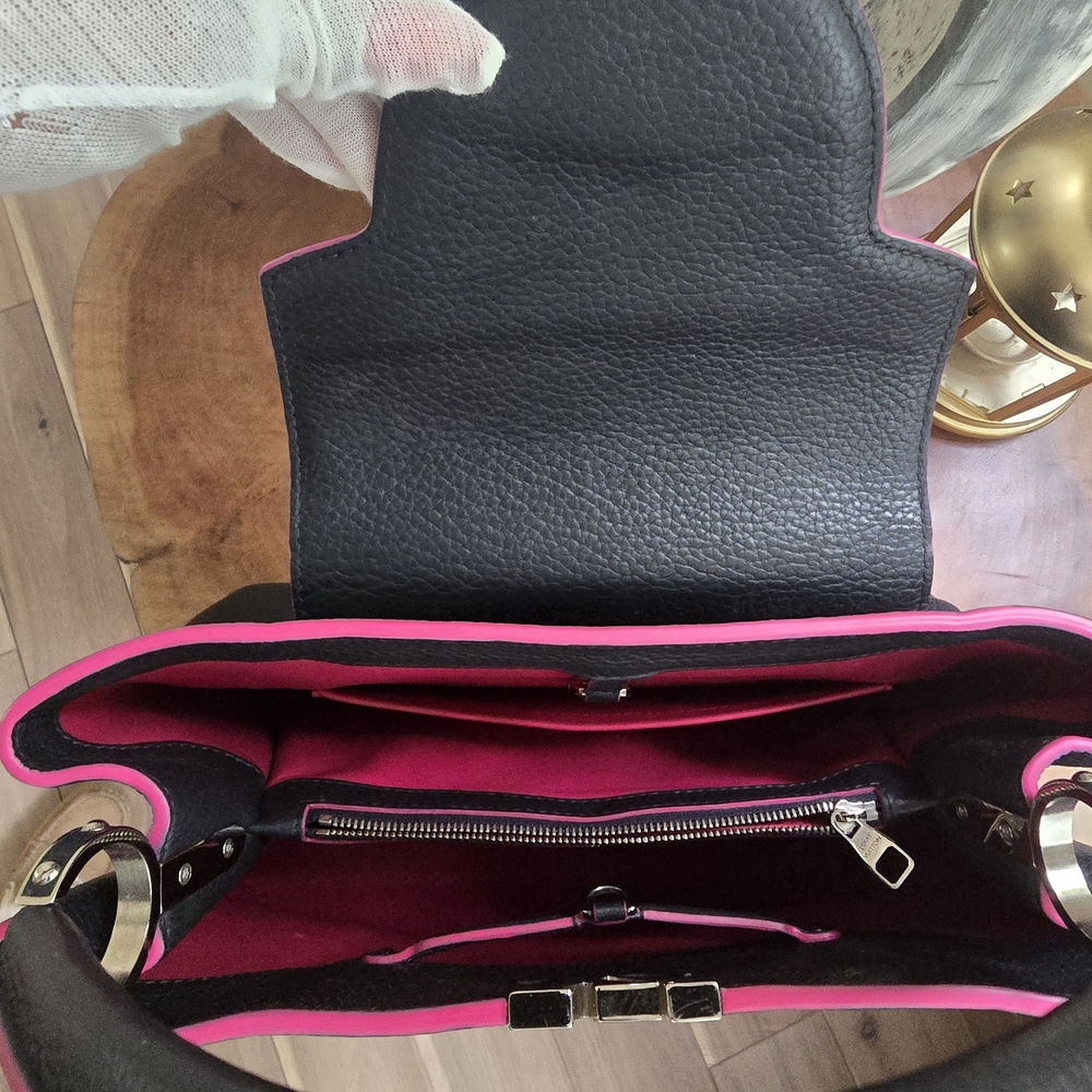 ✨️Louis Vuitton Capucines Taurillon Black Leather and Pink Trim Top Handle Bag - Picture 12 of 16